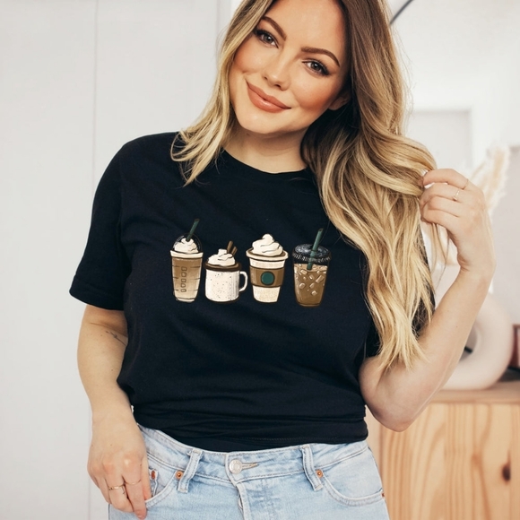 Light and Shine Tops - LIGHT AND SHINE Coffee Addict T-Shirt, Black, Size XL